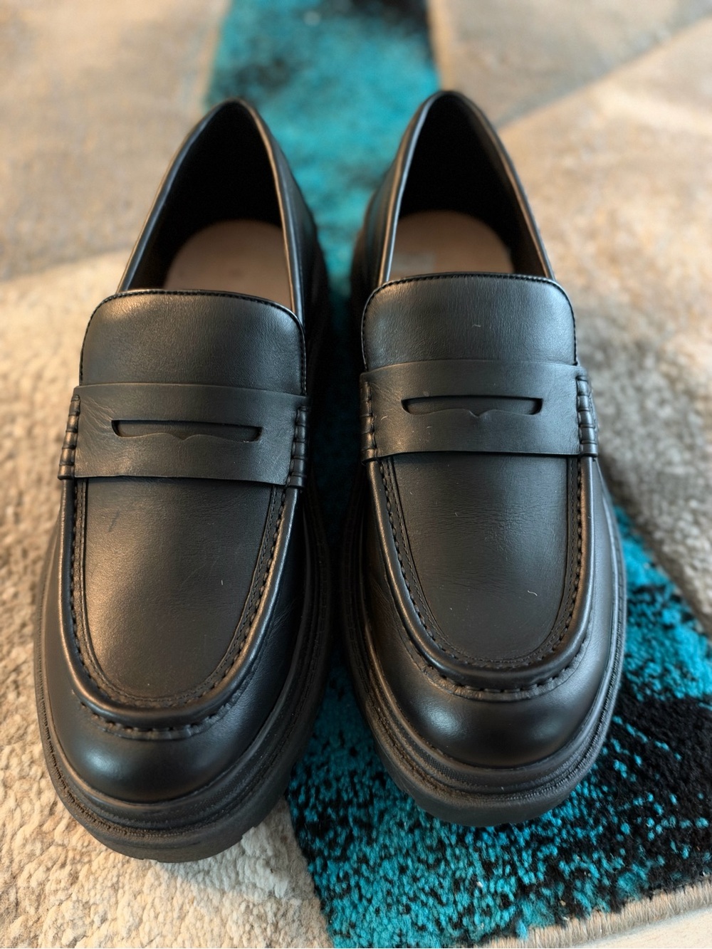 Coach CAP33 Men’s Black Leather Penny Loafers Lug Sole Size 9.5D